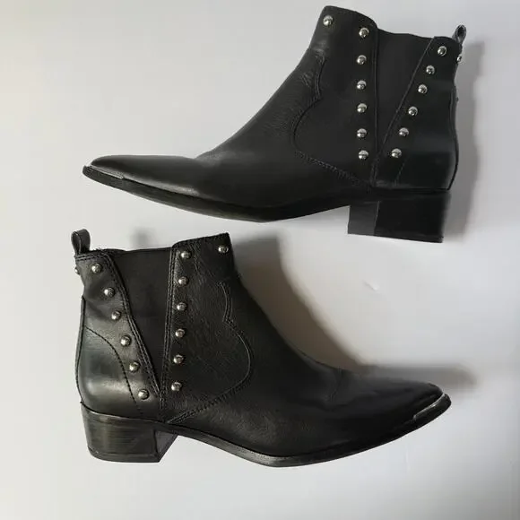 MARC FISHER LTD Black Leather Studded Ankle Boot 9.5 - Picture 6 of 16